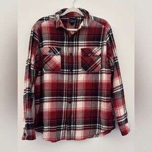 Burton Men's Medium Flannel Button Down Red White Black Plaid Layering Camping